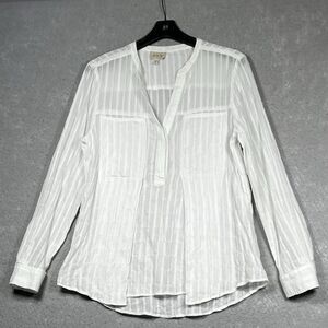 KOCH Shirt Womens Size Medium White Top V Neck Long Sleeve Classic Preppy